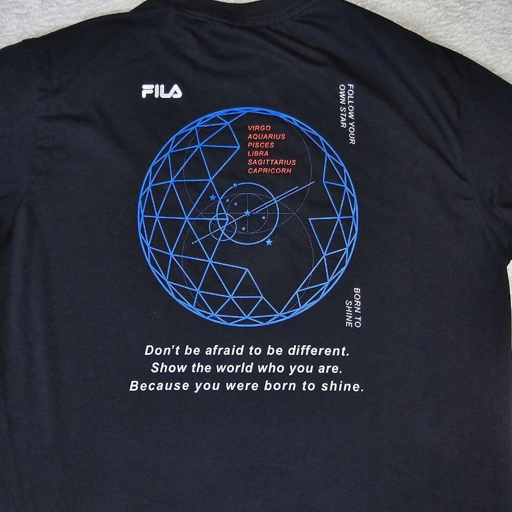 Fila Shirt Mens Medium Black Graphic Tee Tshirt Be Different Hip Hop Skater - Picture 8 of 14